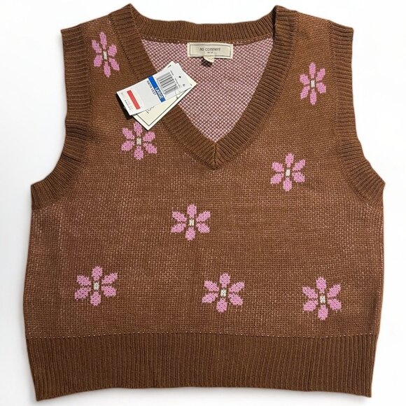 No Comment Ultra Flirt Juniors' Shrunken Daisy Sweater Vest, Size L, New - Picture 2 of 8